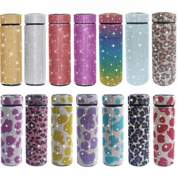 1-Yesokmarket-Diamond-encrusted stainless steel straight thermos cup-Main picture